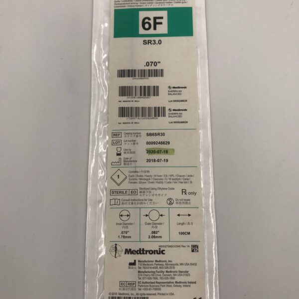 MEDTRONIC SB6SR30 Sherpa NX Balanced Guiding Catheter, 6F, .070", .082", 100cm (X)