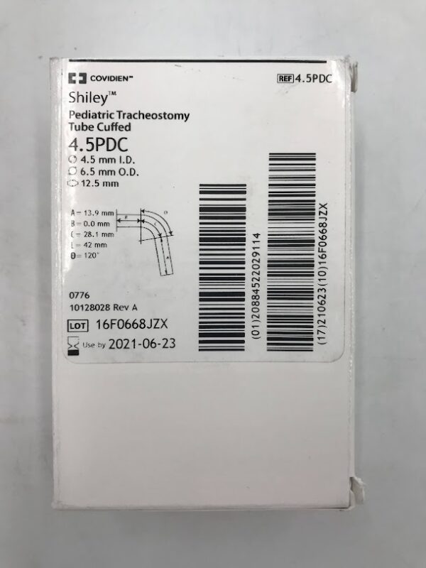 COVIDIEN/ TYCO 4.5PDC Shiley Pediatric Tracheostomy Tube Cuffed, 4.5mm I.D., 6.5mm O.D., 12.5mm (X)