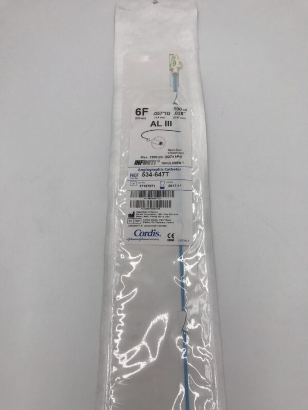 CORDIS 534-647T INFINTI Thrulumen Angiographic Catheter AL III, 6F 100cm (X)