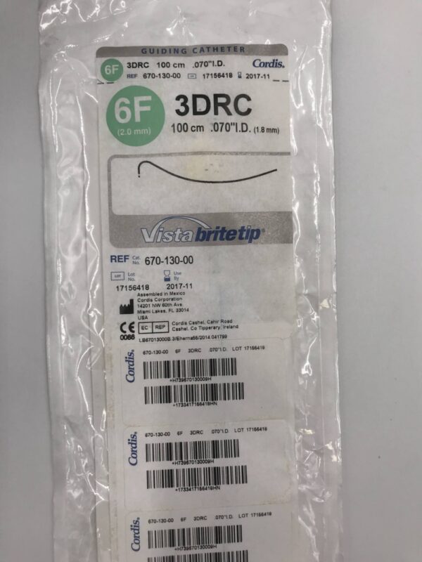 CORDIS 670-130-00 Vista Britetip Guiding Catheter 3DRC, 6F (X)