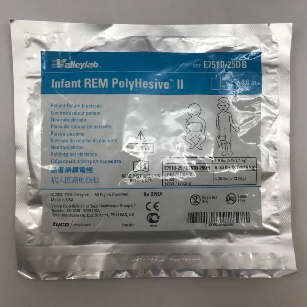 COVIDIEN/ TYCO E7510-25DB Valleylab Infant REM PolyHesive II, Patient Return Electrode, 4,6M 1-6LBS (0.45-2.7 KG) (X)