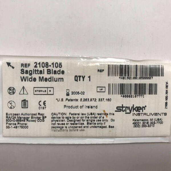 STRYKER 2108-105 Sagittal Blade, Wide Medium (X)