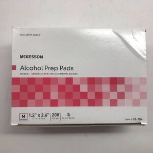 MCKESSON 58-204 Alcohol Prep Pads, Sterile, Saturated With 70% v/v Isopropyl Alcohol, 1.2" x 2.6" (200/Box) (X)