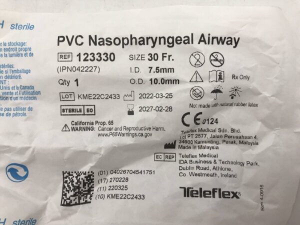 TELEFLEX 123330 Rusch PVC Nasopharyngeal Airway, 30Fr