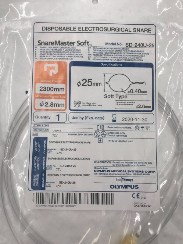 OLYMPUS SD-240U-25 SnareMaster Soft Disposable Electrosurgical Snare 25mm x 2300mm x 2.8mm (X)