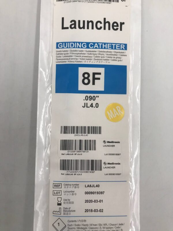 MEDTRONIC LA8JL40 Launcher Guiding Catheter, 8F, .090", JL4.0, 100cm (X)