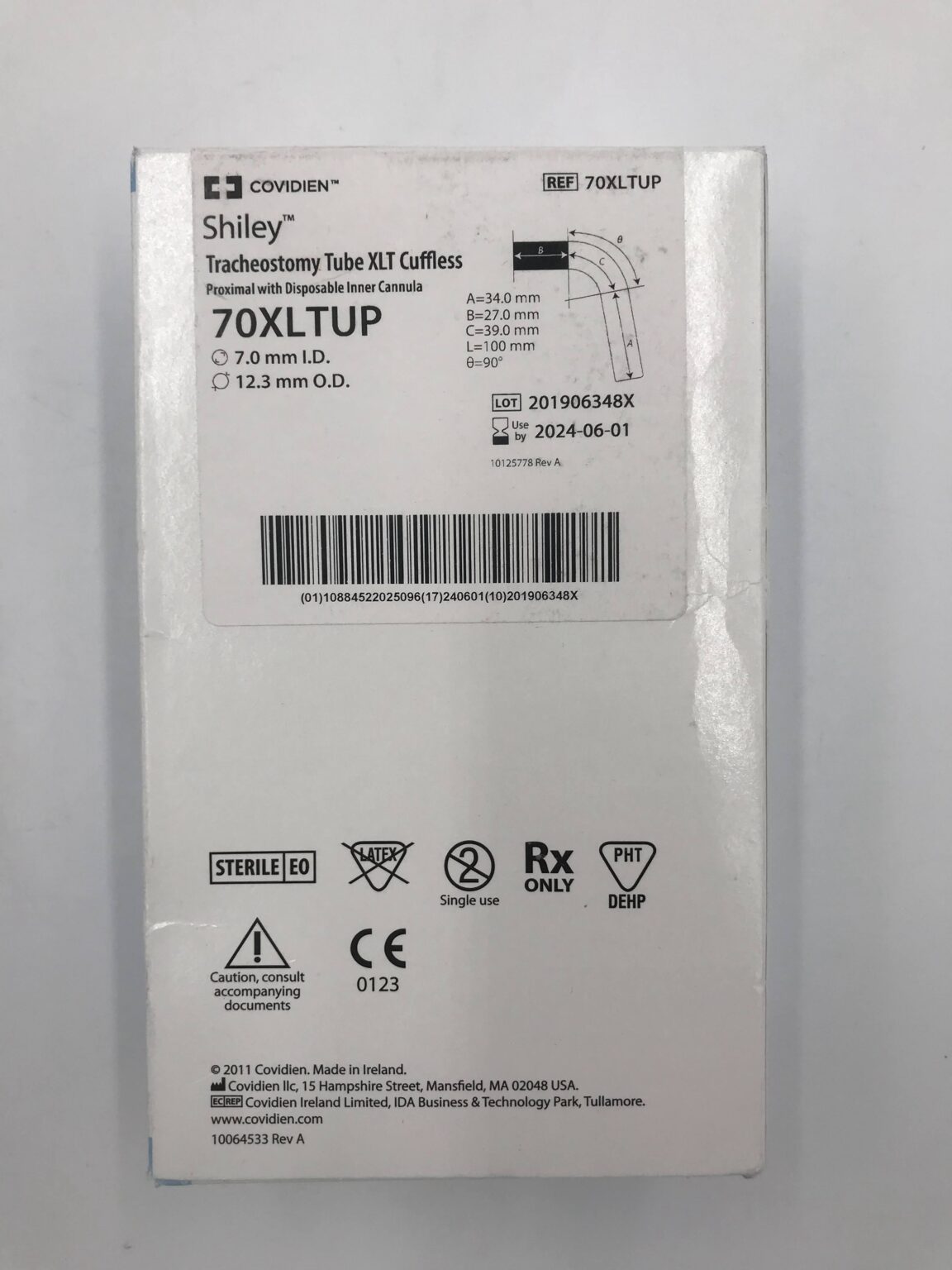 COVIDIEN 70XLTUP Shiley Tracheostomy Tube XLT Cuffless Proximal w