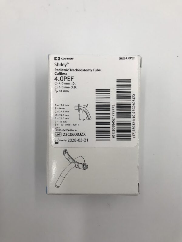 COVIDIEN 4.0PEF Shiley Pediatric Tracheostomy Tube Cuffless, 4.0mm I.D., 6.0mm O.D., 41mm