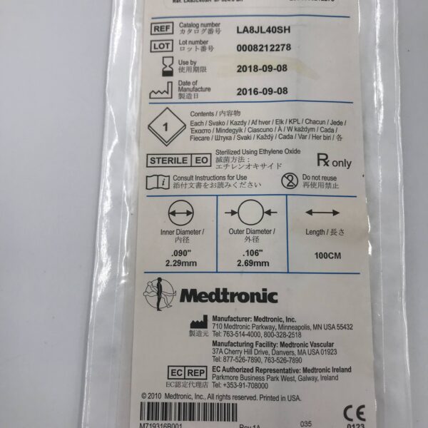 MEDTRONIC LA8JL40SH Launcher Guiding Catheter, 8F, .090", JL4.0 SH, 100cm (X)
