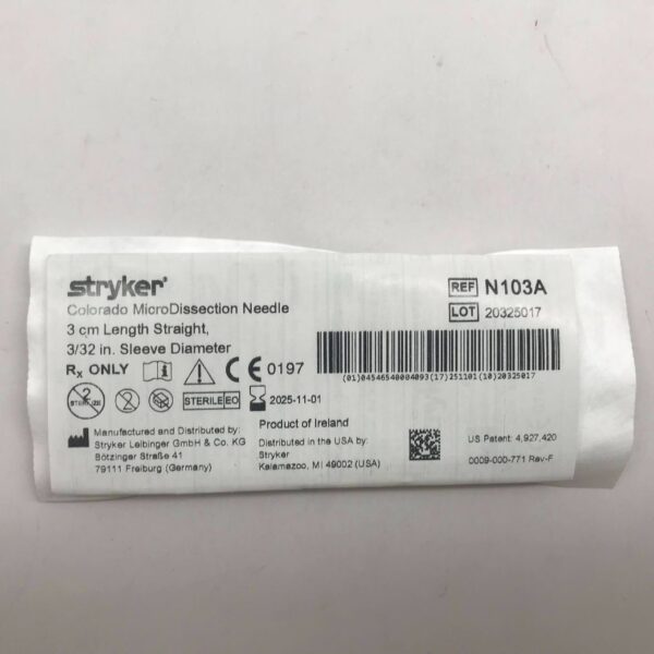 STRYKER N103A Colorado MicroDissection Needle, 3cm Length Straight, 3/32in Sleeve Diameter