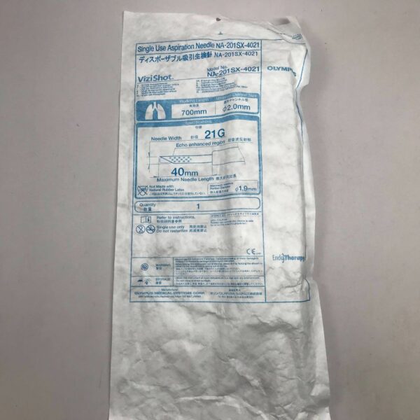 OLYMPUS NA-201SX-4021 Vizishot Single Use Aspiration Needle, 700mm Working Length, 2.0mm Minimum Channel Size, 40mm Maximum Needle Length, 1.9mm Maximum Insertion Portion Diameter, 21G
