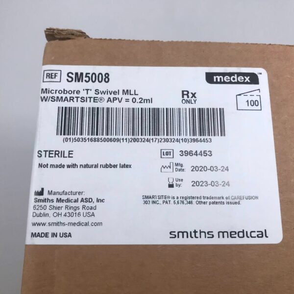 SMITHS MEDICAL SM5008 Microbore T Swivel MLL W/Smartsite APV=0.2mL (100/Cs)(X)