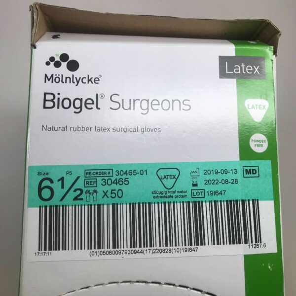 MOLNLYCKE 30465 Biogel Surgeons Natural Latex Surgical Gloves, 6 1/2 Size (50/Box)