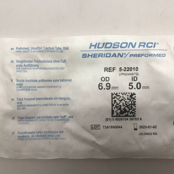 TELEFLEX 5-22010 Hudson RCI Sherdan/Preformed Uncuffed Tracheal Tube , Oral, 5.0mm, 6.9mm