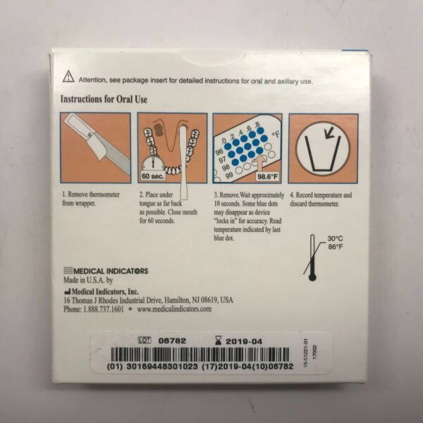 MEDICAL INDICATORS 5122 Tempa DOT Single-Use Clinical Thermometer For Oral And Auxiliary Use (100/Box) (X)