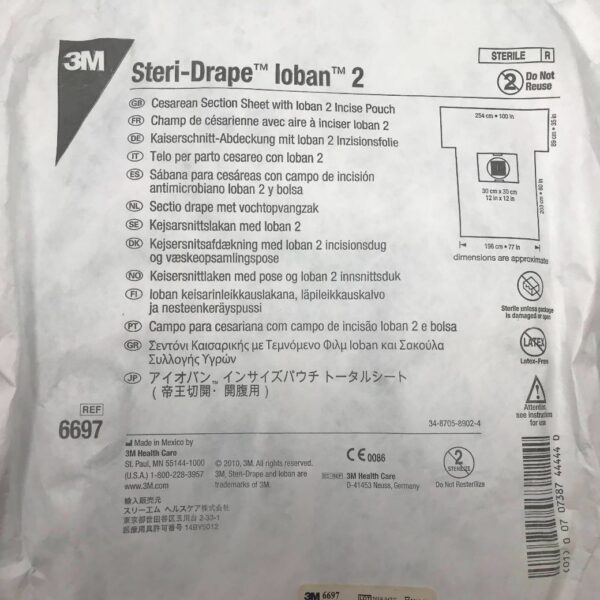 3M 6697 Steri-Drape Loban 2 Cesarean Section Sheet w/Incise Pouch 254cm, 89cm, 203cm, 196cm, 30cm x 30cm (X)