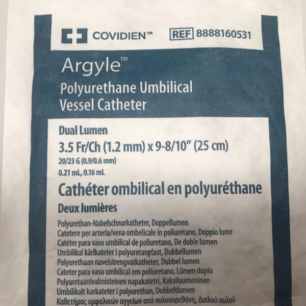 COVIDIEN 8888160531 Argyle Polyurethane Umbilical Vessel Catheter, Dual Lumen, 3.5Fr/Ch x 9-8/10", 20/23G (X)