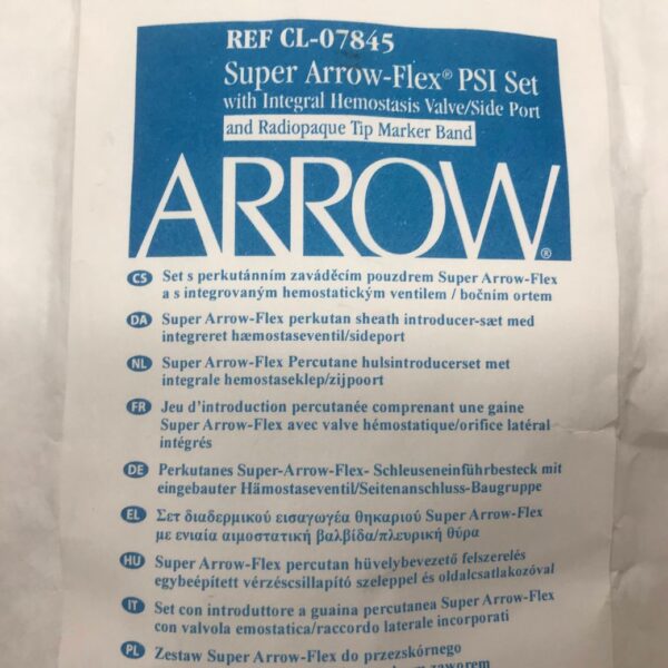 ARROW CL-07845 Super Arrow-Flex PSI Set With Integral Hemostasis Valve/Side Port And Radiopaque Tip Marker Band, 8Fr, 45cm (X)