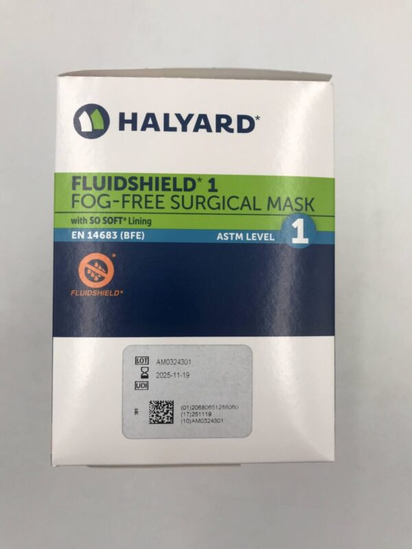 HALYARD 28806 FluidSheild’s Fog-Free Surgical Mask w/So Soft Lining, Green, ASTM Level 1(50/Box)