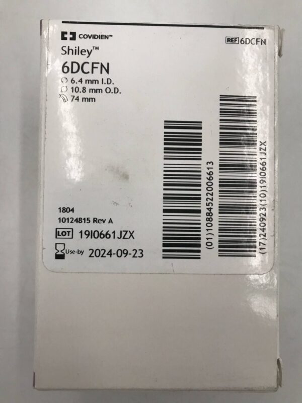 COVIDIEN 6DCFN Shiley Tracheostomy Tube Cuffless With Disposable Inner Cannula, Fenestrated, 6.4mm I.D., 10.8mm O.D., 74mm