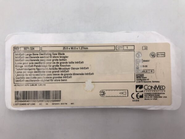 CONMED 5071-324 IntrEx Large Bone Oscillating Saw Blade, 25.0 x 90.0 x 1.27mm (X)
