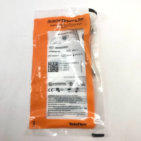 Teleflex 004550001 Rusch GreenLite Single Use Laryngoscope Blade For Fiber Optic System MILL 1