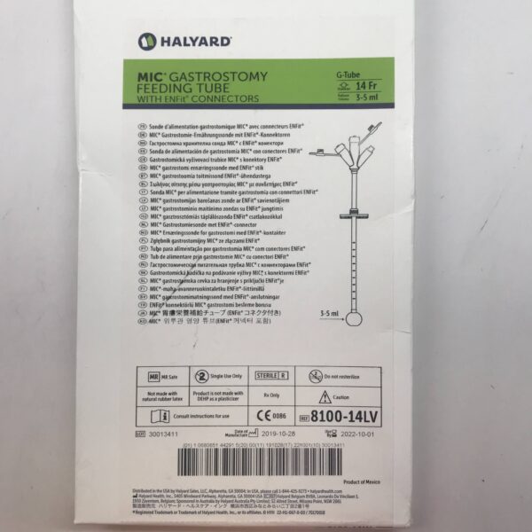 Halyard 8100-14LV MIC Gastrostomy Feeding Tube with Enfit Connectors D=14Fr BV=3-5ml