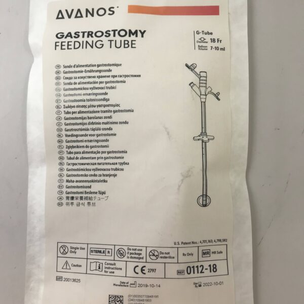 Avanos 0112-18 Gastrostomy Feeding Tube D=18Fr, BV=7-10ml