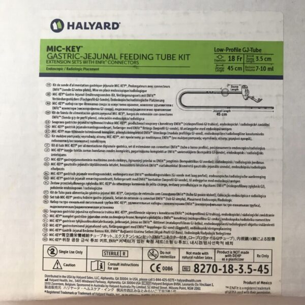 Halyard 8270-18-3.5-45 MIC-KEY GASTRIC-JEJUNAL Feeding Tube Kit Extension Sets with Enfit Connectors Low Profile GJTube D=18Fr JL=45cm SL=3.5cm BV=7-10ml (x)