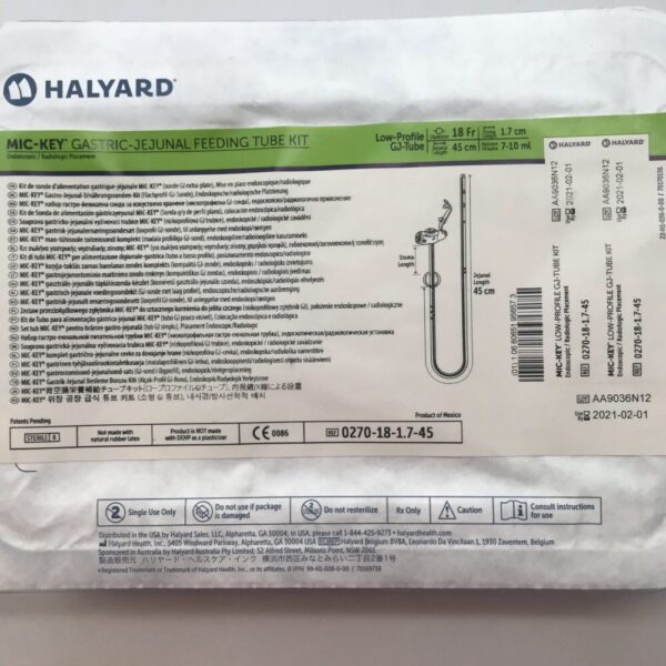 Halyard 0270-18-1.7-45 MIC-KEY Gastric-Jejunal Feeding Tube Kit Low Profile GJ-Tube D=18Fr JL=45cm SL=1.7cm BV=7-10ml (x)