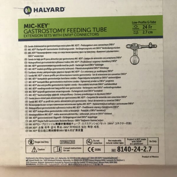 Halyard 8140-24-2.7 MIC-KEY Gastrostomy Feeding Tube Extension Sets with Enfit Connectors Low profile G-Tube D=24Fr L=2.7CM (x)