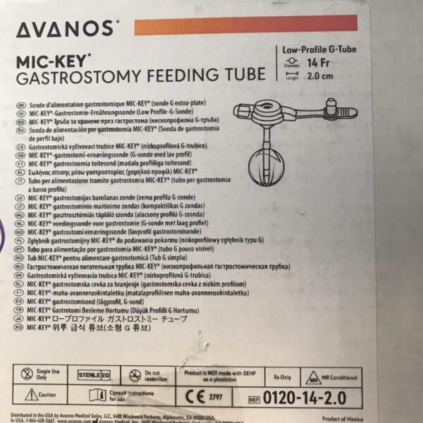 Avanos 0120-14-2.0 MIC-KEY Gastrostomy Feeding Tube Low Profile G-Tube D=14Fr L=2.0 (X)
