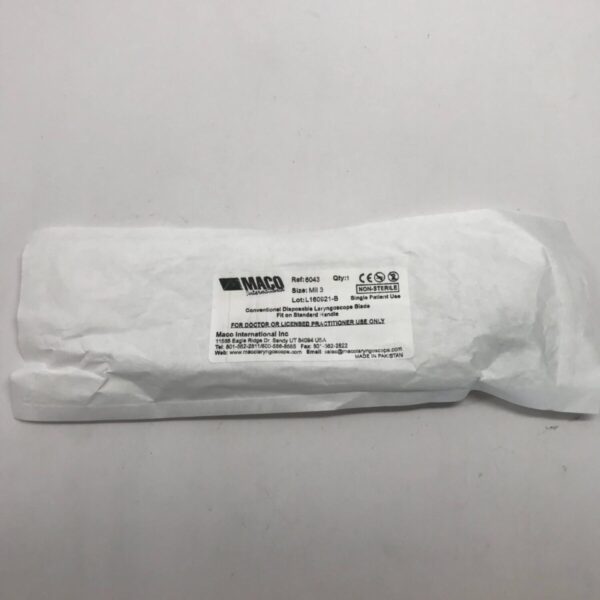 Maco International 6043 Conventional Disposable Laryngoscope Blade Fit On Standard Handle Sz=Mil 3