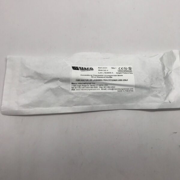 Maco International 6044 Conventional Disposable Laryngoscope Blade Fit On Standard Handle Sz=Mil 4