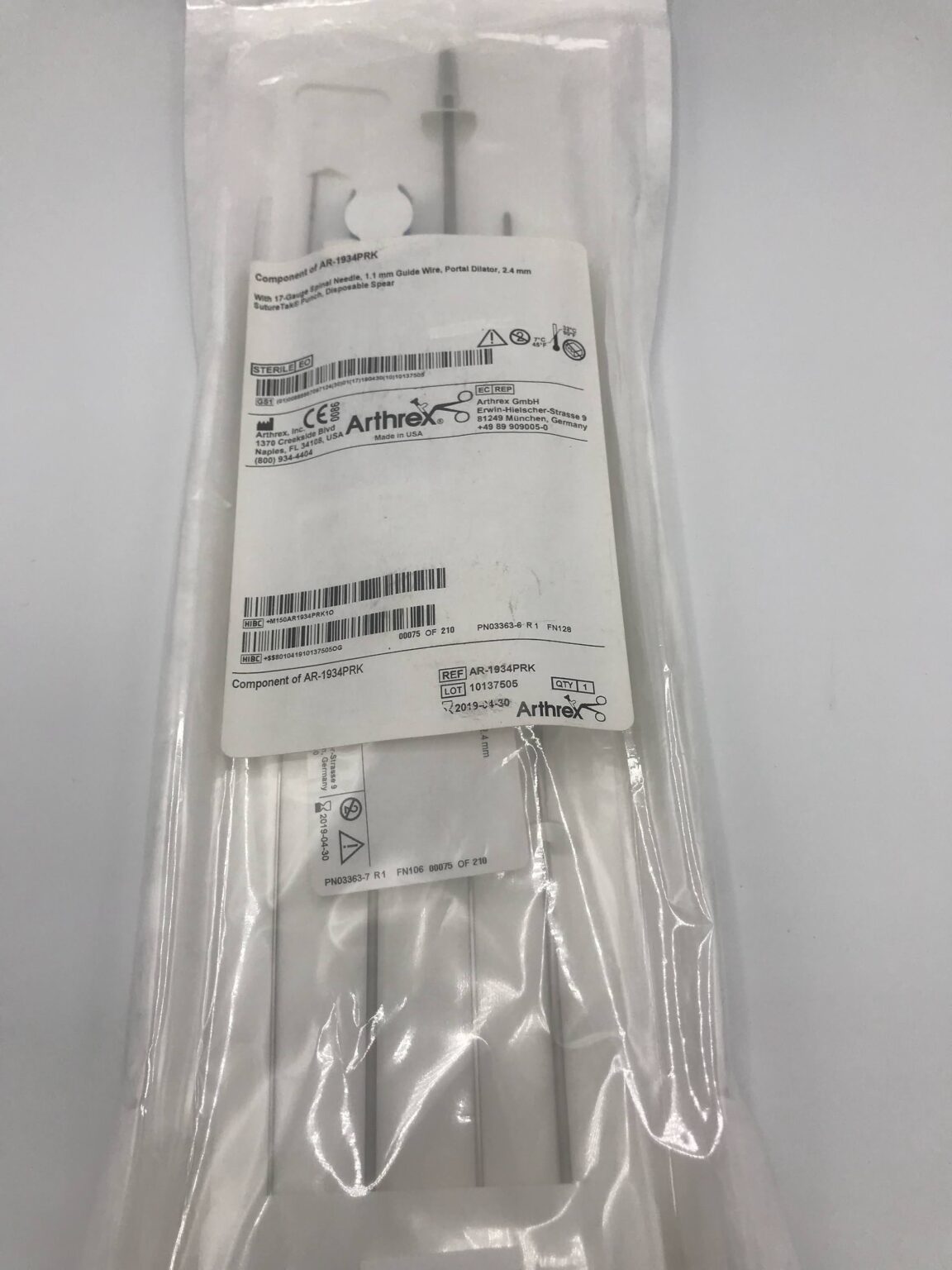 (未使用･未開封品)　Penmarric [Import anglais] ar3p5n1 Arthrex AR-1934PRK (Component of AR-1934PRK) 17-Gauge Spinal