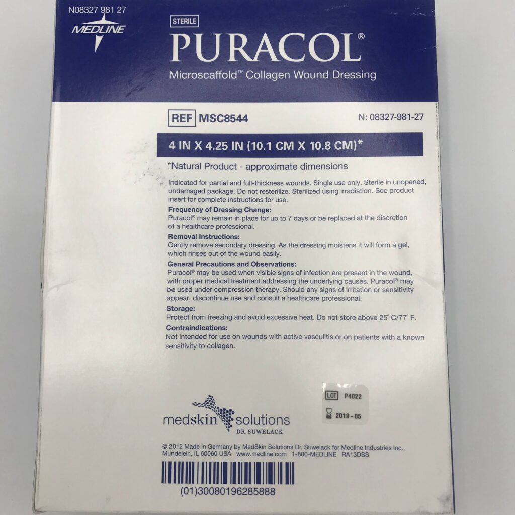 Medline MSC8544 Puracol, Microscaffold Collagen Wound Dressing 4" x 4.25"  (10/Box) (X) - GB TECH USA