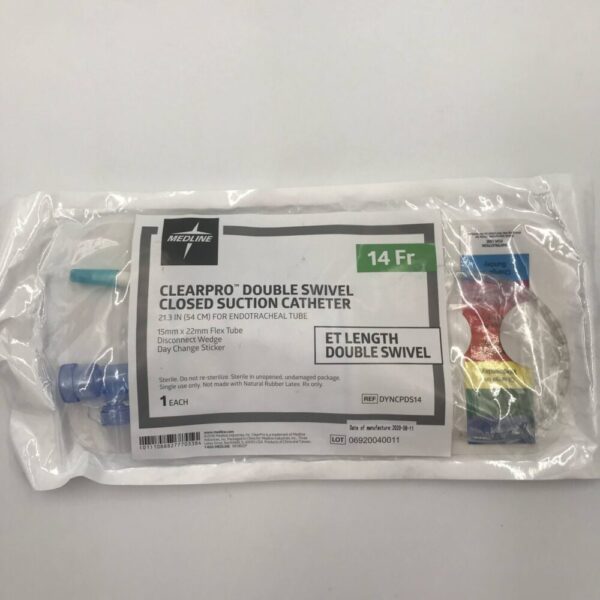 MedLine DYNCPDS14 ClearPro Double Swivel Closed Suction Catheter, 14Fr