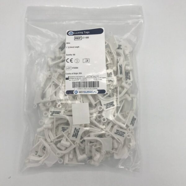 KeySurgical LT-100 White locking Tags (100\bag) 1" Length