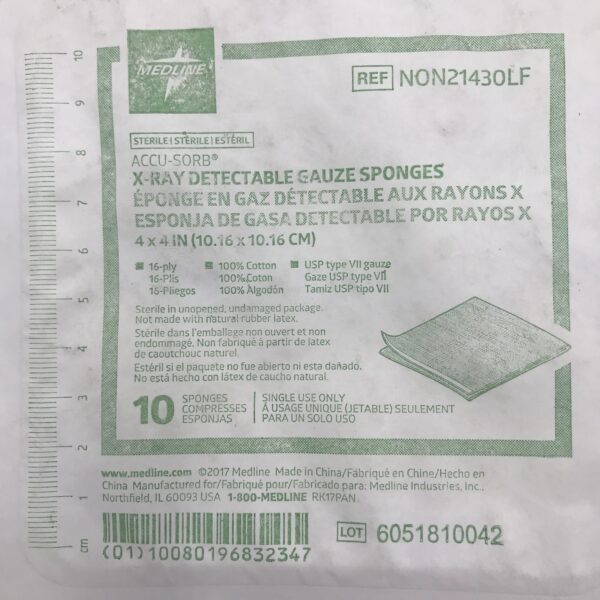 Medline NON21430LF Accu-Sorb, X-Ray Detectable Gauze Sponges