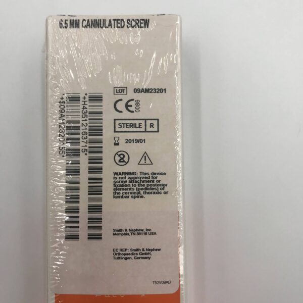 Smith&Nephew 121637 Cannulated Screw, 6.5mm Diameter, 85mm Length (x)