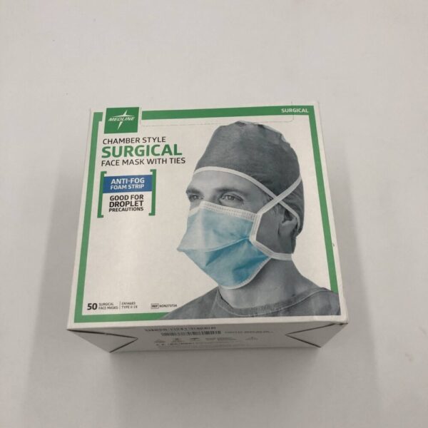 Medline NON27373A Chamber Style Surgical Face Mask with Ties (50/Box)