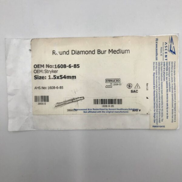 Stryker 1608-6-85 Round Diamond Bur Medium, 1.5x54mm (Reprocessed By Ascent)