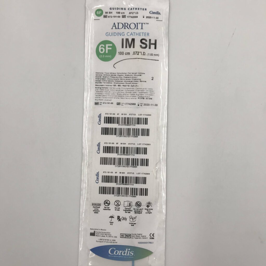 Cordis 672-191-00 IM SH Adroit Guiding Catheter, Side Holes, 6F (x