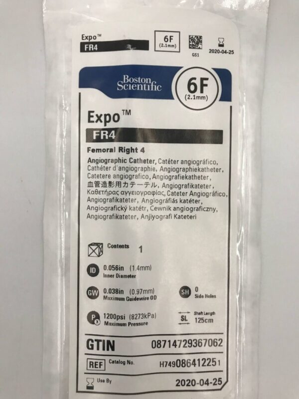Boston Scientific 08641225 Expo FR4 Femoral Right 4 Angiographic Catheter, 6F (x)