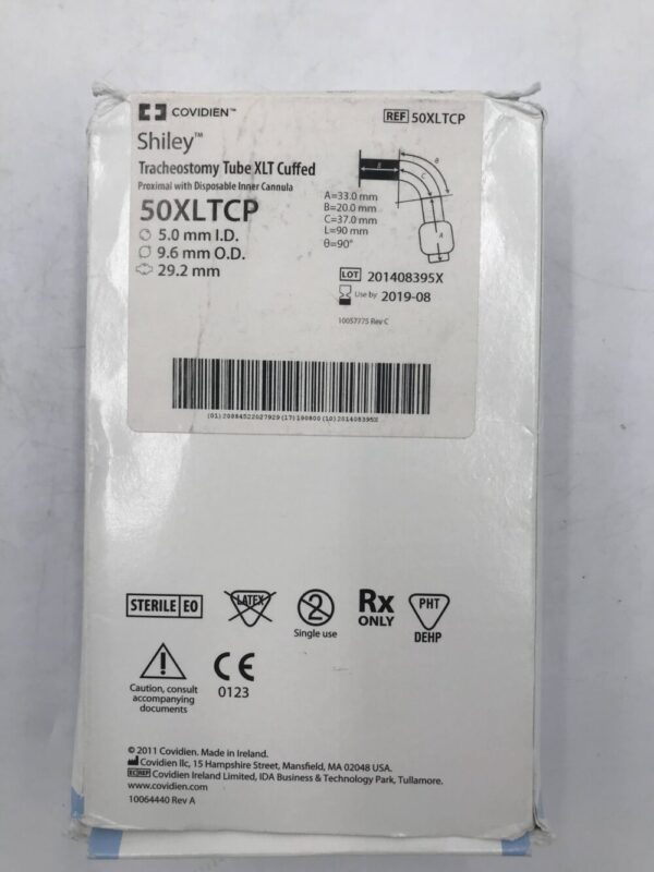 COVIDIEN 50XLTCP Shiley Tracheostomy Tube XLT Cuffed (5.0mm=I.D)(9.6mm=O.D.) (X)