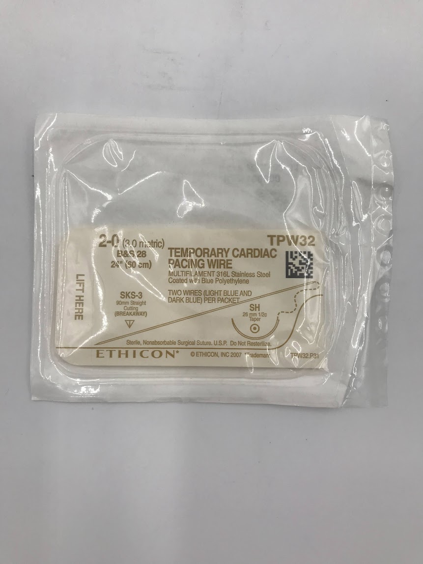 ETHICON TPW32 Temporary Cardiac Pacing Wire 2-0 24in, Multifilament, Stainless Steel