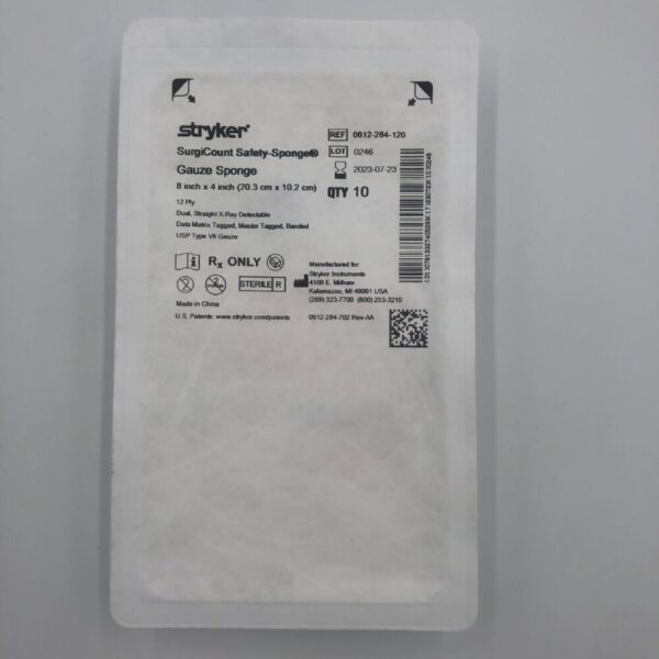 STRYKER 0612-284-120 SurgiCount Safety-Sponge Gauze Sponge 8in x 4in (10/pkg)