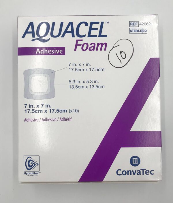 ConvaTec 420621 Aquacel Adhesive Silicone Hydrofiber Foam Dressing 7" X 7" (10/Box) (X)
