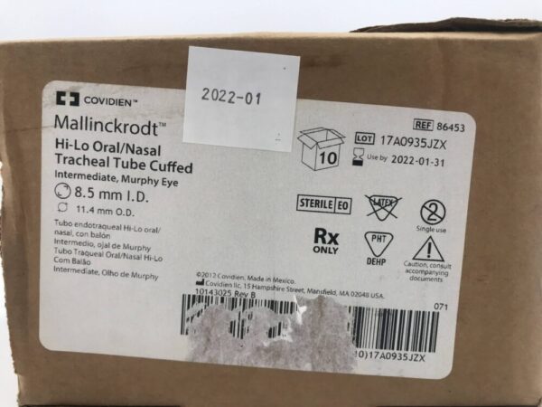MALLINCKRODT 86453 Intermediate Hi-Lo Tracheal Tube Cuffed Size: 8.5mm I.D. (Box/10) (X)