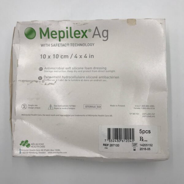 MOLNLYCKE 287100 Mepilex Ag Antimicrobial Soft Silicone Foam Dressing 4x4in (5/Bx) (X)